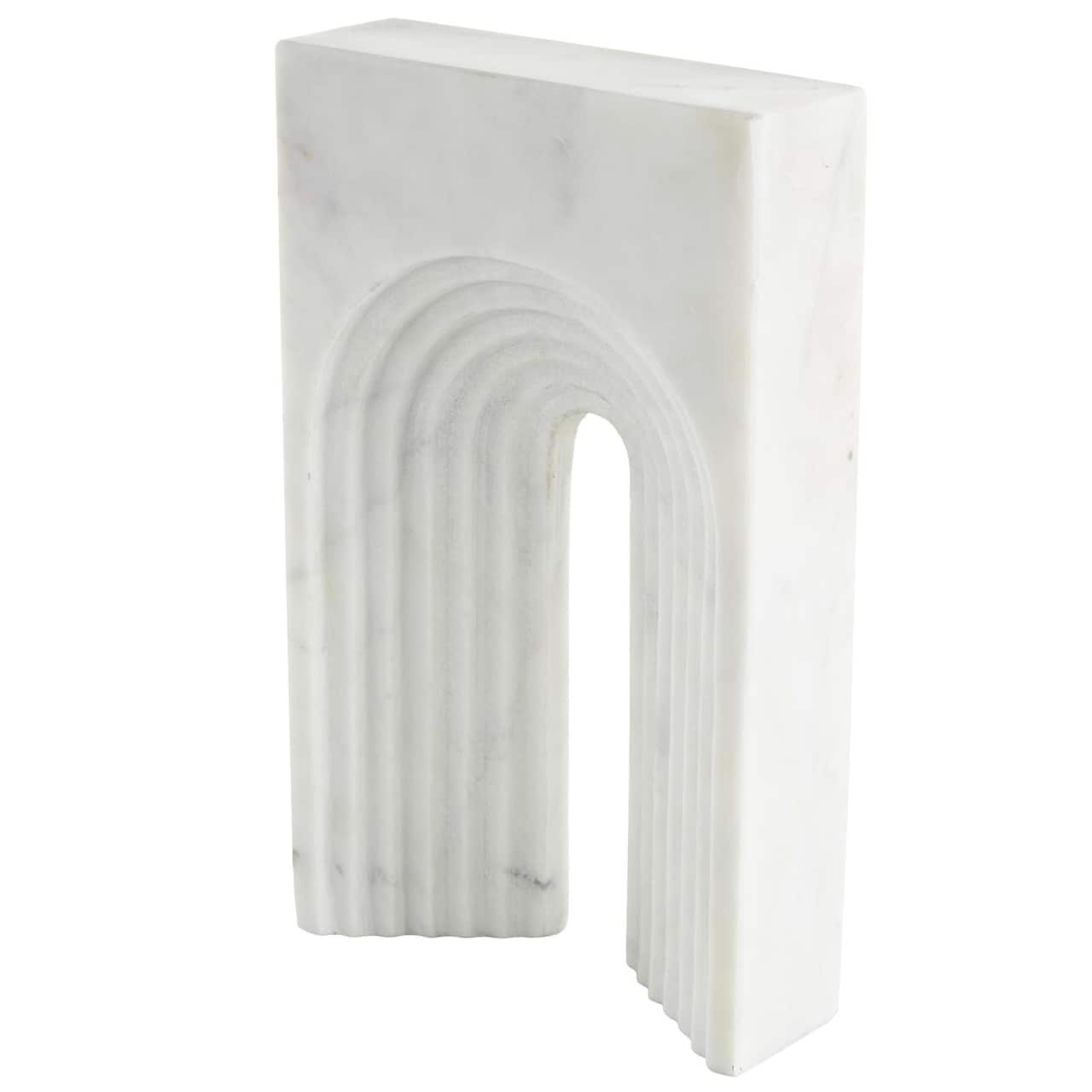 11" White Grooved Marble Rectangular Arch Sculpture